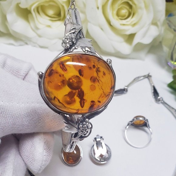 Antique Amber Jewelry set in 925 Silver - Picture 5 of 11